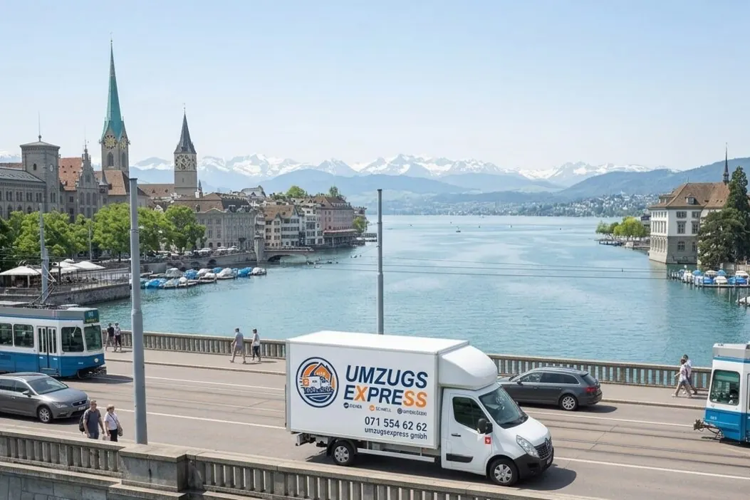 Camionnette de déménagement au bord de la Limmat à Zurich
