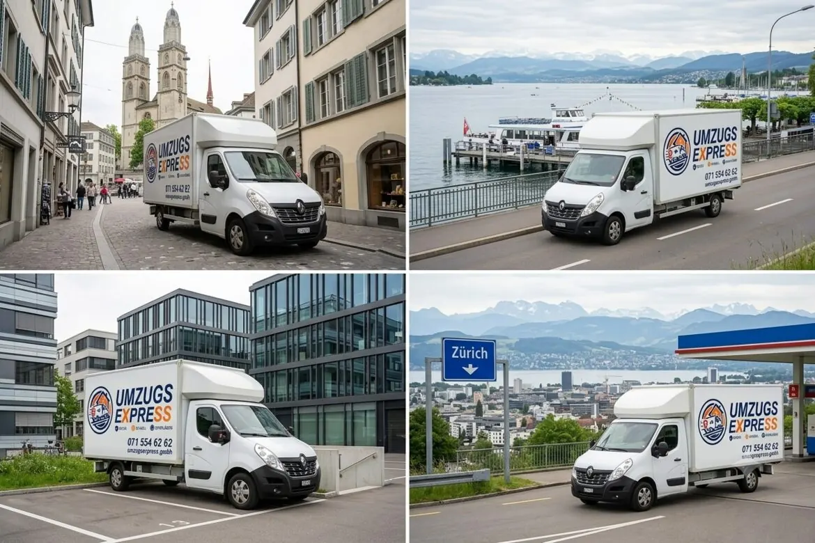 Umzugstransporter an verschiedenen Orten in Zürich