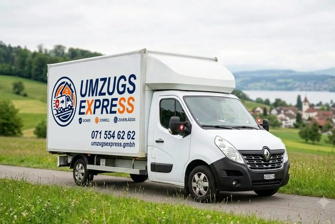 Umzugstransporter auf einer Landstrasse in der Schweiz